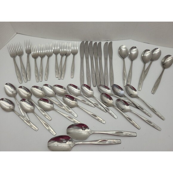 Lot 40 Pieces WHISPERING LEAVES Rogers Cutlas Stainless Steel Flatware USA - Picture 7 of 10